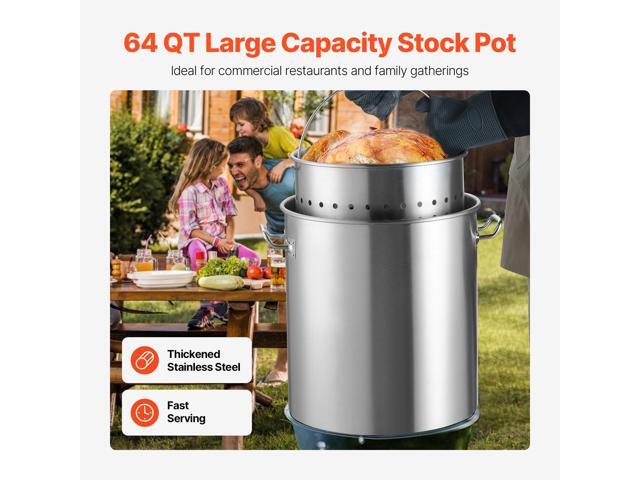 Stainless Steel Stockpot, 54L Large Cooking Pots, Cookware Sauce Pot with Basket, Lid, and Handle, Heavy Duty Commercial Grade Stock Pot, Sanding...