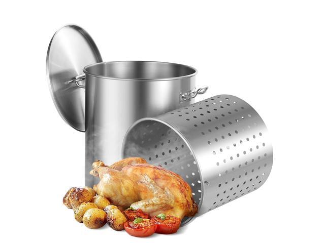 Stainless Steel Stockpot, 54L Large Cooking Pots, Cookware Sauce Pot with Basket, Lid, and Handle, Heavy Duty Commercial Grade Stock Pot, Sanding...