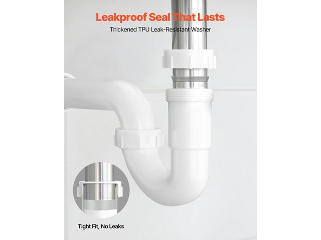 P-Trap, 1-1/2 Inch P Trap Sink Drain Pipe Kit with Threaded Adapter and TPU Leak-Resistant Washers, PP Plastic Pipe Basin Waste Kit, Under Sink...