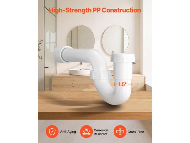 P-Trap, 1-1/2 Inch P Trap Sink Drain Pipe Kit with Threaded Adapter and TPU Leak-Resistant Washers, PP Plastic Pipe Basin Waste Kit, Under Sink...