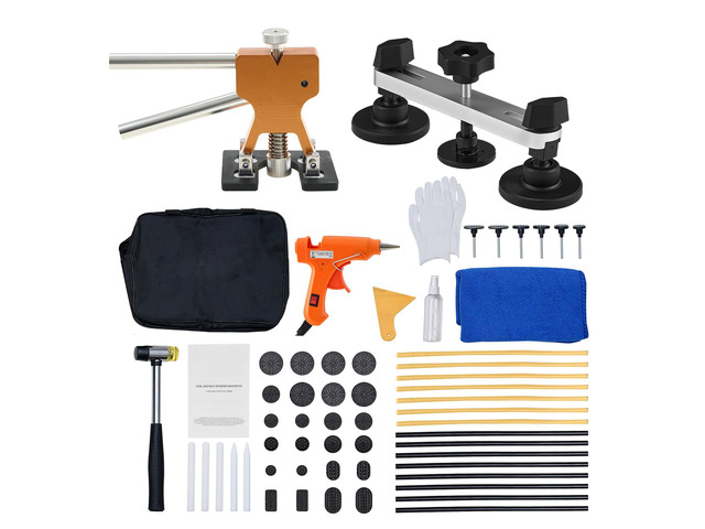 Dent Puller Kit, 60 PCS Paintless Dent Removal Kit with Golden Lifter, Bridge Puller, Rubber Hammer, Glue Gun, Auto Body Hail Damage Repair Remover...