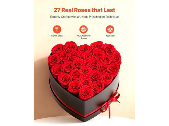 Forever Flowers, 27 Preserved Roses in a Heart Shape Box, Eternal Flowers Immortal Bouquet Birthday Present for Delivery Prime Women Her Wife...
