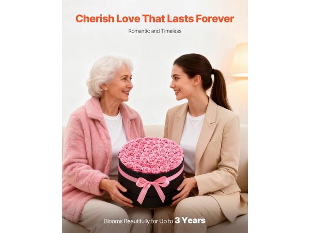 VEVOR Forever Flowers, 50 Preserved Roses in a Box, Eternal Flowers Immortal Bouquet Birthday Present for Delivery Prime Women Her Wife Mothers,...