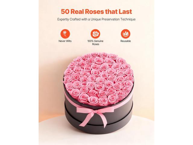 VEVOR Forever Flowers, 50 Preserved Roses in a Box, Eternal Flowers Immortal Bouquet Birthday Present for Delivery Prime Women Her Wife Mothers,...