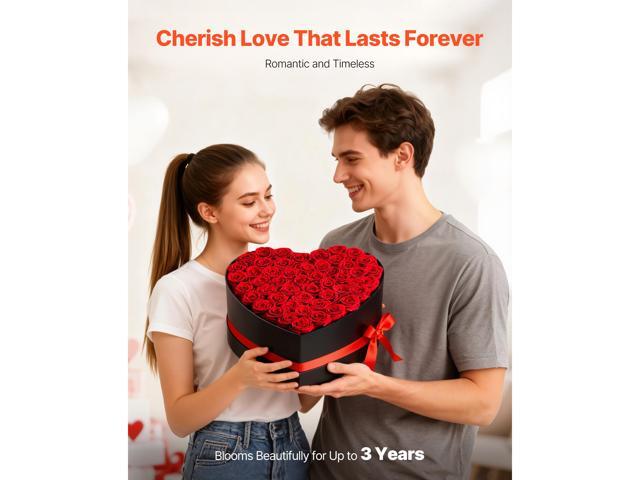 VEVOR Forever Flowers, 50 Preserved Roses in a Heart Shape Box, Eternal Flowers Immortal Bouquet Birthday Present for Delivery Prime Women Her Wife...