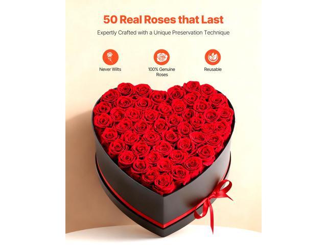 VEVOR Forever Flowers, 50 Preserved Roses in a Heart Shape Box, Eternal Flowers Immortal Bouquet Birthday Present for Delivery Prime Women Her Wife...