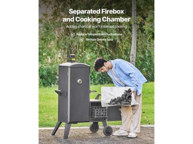 VEVOR Charcoal Offset Smoker, Heavy-Duty Steel BBQ Offset Smoker with Side Firebox, Movable Outdoor Barbecue Smokers with 6 Adjustable Grates,...