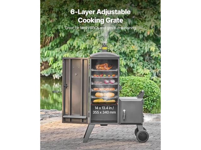 VEVOR Charcoal Offset Smoker, Heavy-Duty Steel BBQ Offset Smoker with Side Firebox, Movable Outdoor Barbecue Smokers with 6 Adjustable Grates,...