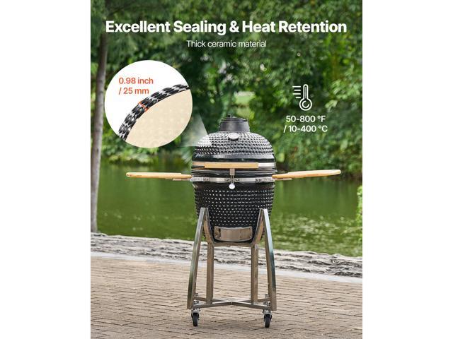 Charcoal Smoker and Grill, 18' Kamado Charcoal BBQ Smoker, Movable Ceramic Barbecue Grill with 4 Wheels (2 Lockable), Built-in Thermometer, Air...