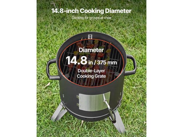 Charcoal Smoker, 16' Vertical Charcoal BBQ Grill, Coated Steel Barbecue Smoker with 2 Grilling Grates, Thermometer, Air Vents & Removable Ash Tray,...