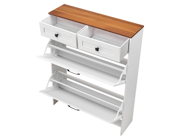 Shoe Cabinet with 2 Flip Drawers, Farmhouse Shoes Storage Cabinet with 2 Drawers and Anti-Tipping Device, Freestanding Shoe Organizer Ideal for...
