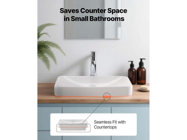Semi Recessed Bathroom Sink, 19.29 x 12.01 Inch Rectangular White Ceramic Vessel Sink with 1-3/4 Inch Drain Hole, Drop in Modern Lavatory Vanity...