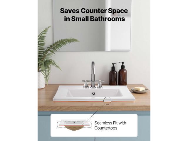 Semi Recessed Bathroom Sink, 20.08 x 18.31 Inch Rectangular White Ceramic Vessel Sink with Overflow and 3 Faucet Holes, Drop in Modern Lavatory...