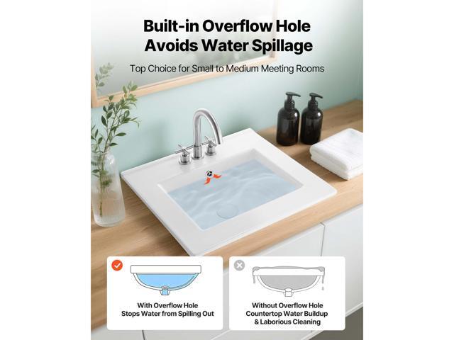 Semi Recessed Bathroom Sink, 20.08 x 18.31 Inch Rectangular White Ceramic Vessel Sink with Overflow and 3 Faucet Holes, Drop in Modern Lavatory...