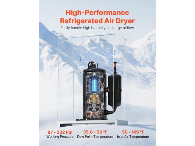 Compressed Air Dryer, 125CFM Refrigerated Air Dryer, 110-120V Industrial Refrigerated Air-Drying System for 20HP, 25HP & 30HP Compressors - with...