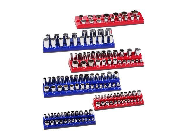 Magnetic Socket Organizer Set, 6PCS Socket Holder, 1/4'', 3/8'' & 1/2'' Metric SAE Socket Trays with Clear Labels, Hold up to 143PCS Standard &...