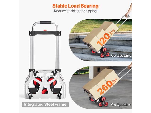 Stair Climbing Cart, 260 lbs Capacity Stair Climber Hand Truck and Dolly, Heavy-Duty Folding Trolley Cart with Telescoping Handle, 10 Wheels & 2...