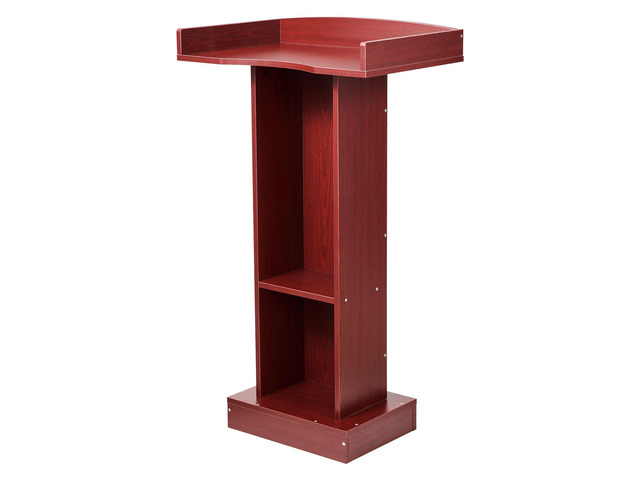 Podium Stand, 41-Inch Wooden Lectern, Laptop Desk with Wide Reading Surface and Storage Shelf, Edge Stopper, Elegant Design, Flool-Standing, for...