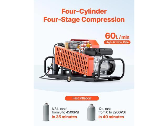 PCP Air Compressor, 4500PSI/30Mpa Diving Scuba Tank Air Compressor, 60 L/min Four-Cylinder Auto Stop PCP Rifle Compressor Pump with Fan Cooling...