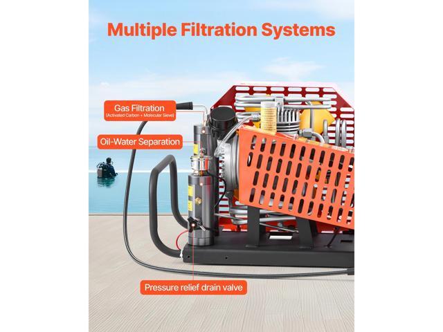 PCP Air Compressor, 4500PSI/30Mpa Diving Scuba Tank Air Compressor, 60 L/min Four-Cylinder Auto Stop PCP Rifle Compressor Pump with Fan Cooling...