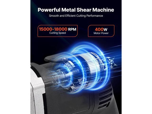 Electric Metal Shear, 4.0-Amp Corded Sheet Metal Cutter with 360-Degree Swivel Head, Variable Speed, Continuous Cutting, Clean Cut for 18GA...