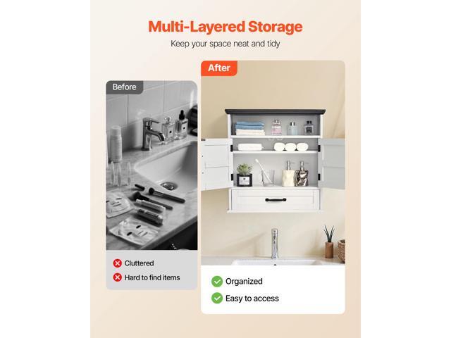 Bathroom Wall Cabinet, 2 Doors & Adjustable Shelf, Over the Toilet Storage Medicine Cabinet Wall Mounted, Hanging Organizer with Drawer & Open...