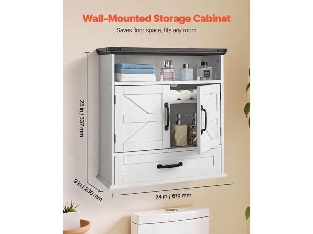 Bathroom Wall Cabinet, 2 Doors & Adjustable Shelf, Over the Toilet Storage Medicine Cabinet Wall Mounted, Hanging Organizer with Drawer & Open...