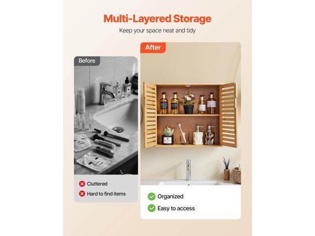 Bathroom Wall Cabinet, 2 Doors and Adjustable Shelf with 3 Height Levels, Over the Toilet Storage Medicine Cabinet Wall Mounted, Hanging Organizer...