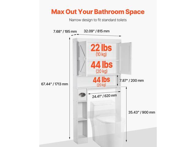 Over The Toilet Storage Cabinet, 67.44 in Height Bathroom Storage Organizer with Double Door and Adjustable Shelf, Bathroom Space Saver Organizer...