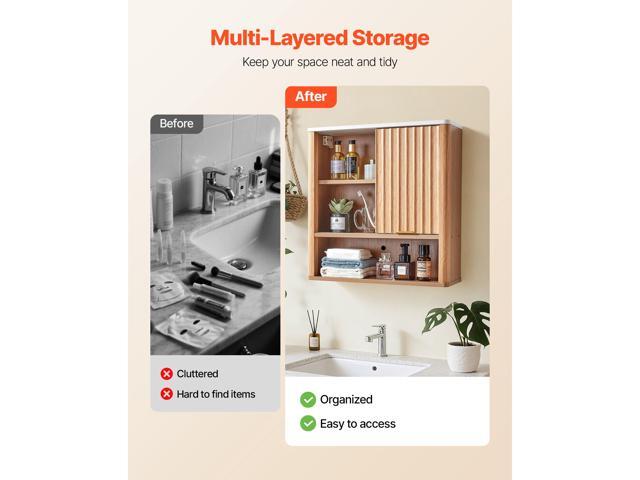 Bathroom Wall Cabinet, with Door and Adjustable Shelf, Over the Toilet Storage Medicine Cabinet Wall Mounted, Hanging Organizer with Shelves and...