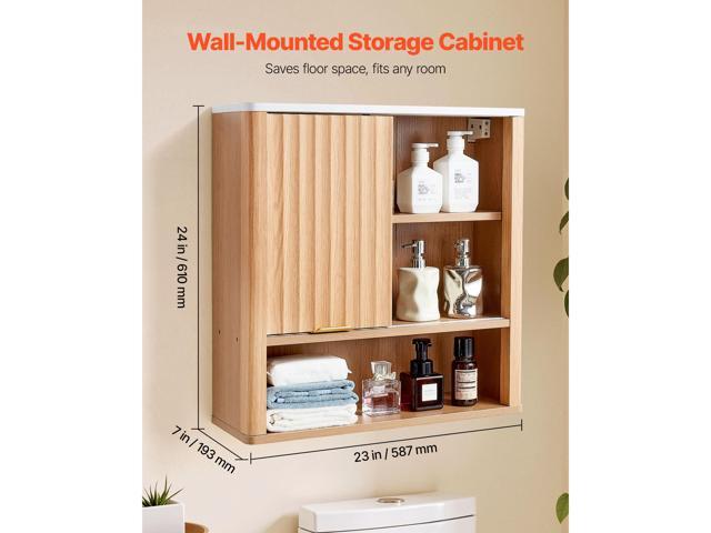 Bathroom Wall Cabinet, with Door and Adjustable Shelf, Over the Toilet Storage Medicine Cabinet Wall Mounted, Hanging Organizer with Shelves and...