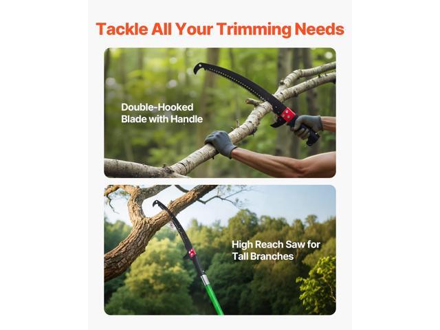 Manual Pole Saw, 3.87-27 ft Extendable Pole Tree Pruner, Sharp 65Mn Steel Blade, Lightweight Fiberglass Handle Pole, Double-Hook Saw for High...