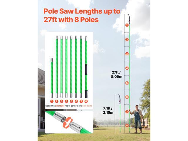 Manual Pole Saw, 3.87-27 ft Extendable Pole Tree Pruner, Sharp 65Mn Steel Blade, Lightweight Fiberglass Handle Pole, Double-Hook Saw for High...