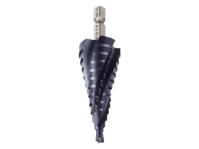 Step Drill Bit, 3/16 to 7/8 inch, 1/4 inch Hex Shank, TiAlN Coating Cobalt HSS High Speed Steel, Four Spiral Flute Step Bit for Metal, Stainless...