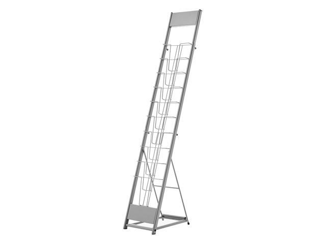 Brochure Display Rack, 10 Pockets Magazine Literature Display Stand, Portable Floor Standing Magazine Rack, Metal Newspaper Catalog Holders for...