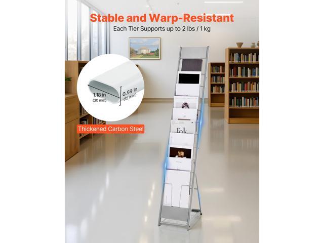 Brochure Display Rack, 10 Pockets Magazine Literature Display Stand, Portable Floor Standing Magazine Rack, Metal Newspaper Catalog Holders for...