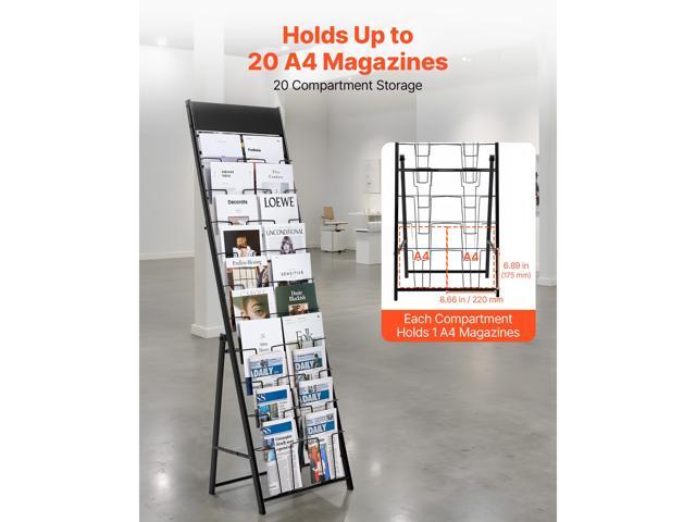 Brochure Display Rack, 20 Pockets Magazine Literature Display Stand, Portable Floor Standing Magazine Rack, Metal Newspaper Catalog Holders for...