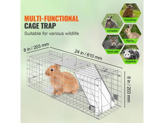 Live Animal Cage Trap, 24' x 8' x 8' Humane Cat Trap Galvanized Iron, Folding Animal Trap with Handle for Rabbits, Stray Cats, Squirrels, Raccoons,...