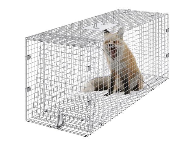 Live Animal Cage Trap, 42' x 16' x 18' Humane Cat Trap Galvanized Iron, Folding Animal Trap with Handle for Stray Dogs, Armadillos, Raccoons,...