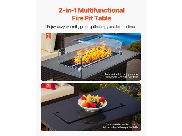 6-Piece Outdoor Patio Furniture Set, Wicker Rattan Outdoor Sectional Conversation Set with 50000BTU Propane Fire Pit Table, Cushioned Sofas, Coffee...