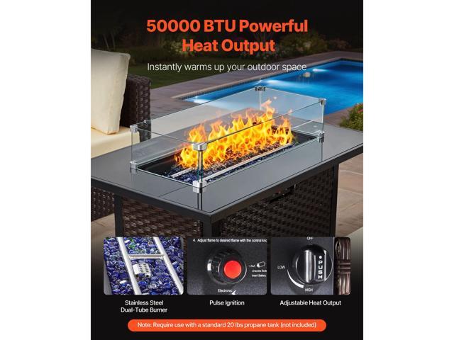 6-Piece Outdoor Patio Furniture Set, Wicker Rattan Outdoor Sectional Conversation Set with 50000BTU Propane Fire Pit Table, Cushioned Sofas, Coffee...