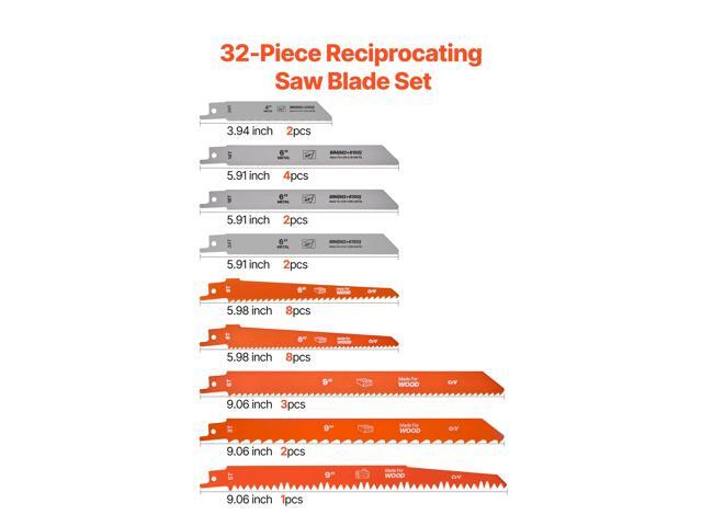 VEVOR Reciprocating Saw Blades 32-Piece Bi-Metal for Cutting Metal and Wood