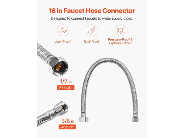 Faucet Hose Connector, 16-Inch Length, 3/8 Inch Comp x 1/2 Inch FIP 10-Pack Braided Stainless Steel Faucet Supply Line, Faucet Hose Connects...
