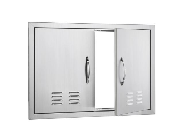 BBQ Access Door, 30W x 21H Inch Double Outdoor Kitchen Door, Stainless Steel Flush Mount Door, Wall Vertical Door with Handles and Vents, for BBQ...