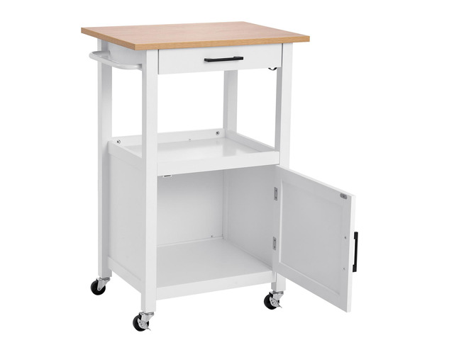 Kitchen Island Cart with Single Door Cabinet, Mobile Carts with Drawer, Towel Rack, Hooks, Portable Table on Swivel Wheels, Small Coffee Islands...