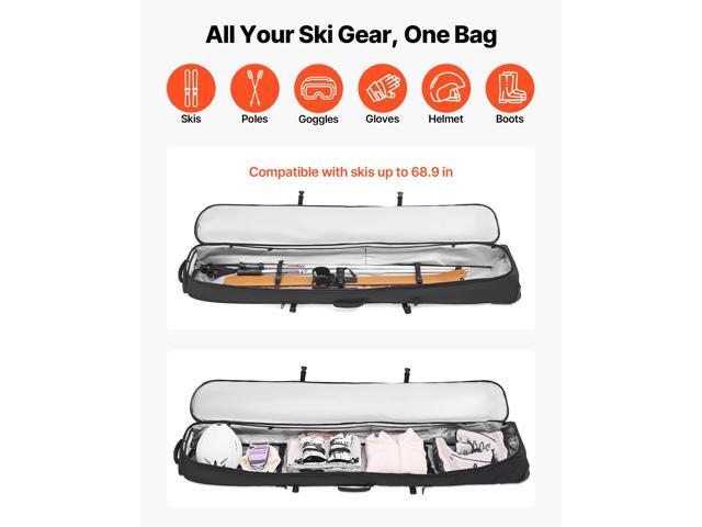 Ski Roller Bag, Up to 68.9 in/175 cm, Padded Snowboard Bag with Wheels for Air Travel, 600D Waterproof Oxford Fabric, with Adjustable Straps, for...