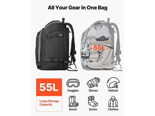 Ski Boot Bag, 55L, Snowboard Boots Travel Backpack for Men Women, with Waterproof Exterior & Bottom, Durable 1680D Oxford, Bag for Skis, Snowboard,...