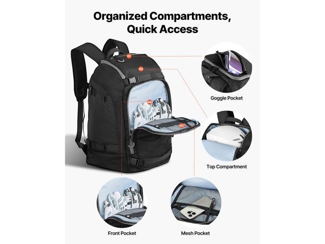 Ski Boot Bag, 55L, Snowboard Boots Travel Backpack for Men Women, with Waterproof Exterior & Bottom, Durable 1680D Oxford, Bag for Skis, Snowboard,...