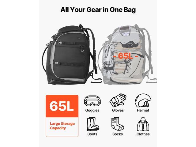 Ski Boot Bag Snowboard Boots Travel Backpack 55L Waterproof Oxford Black