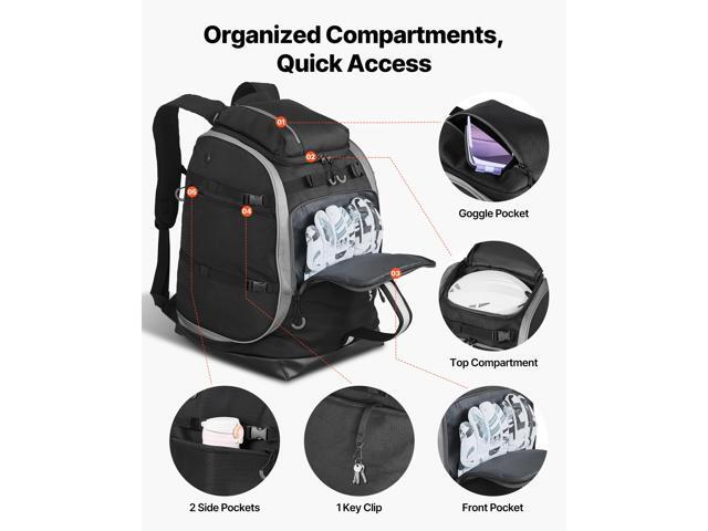 Ski Boot Bag Snowboard Boots Travel Backpack 55L Waterproof Oxford Black
